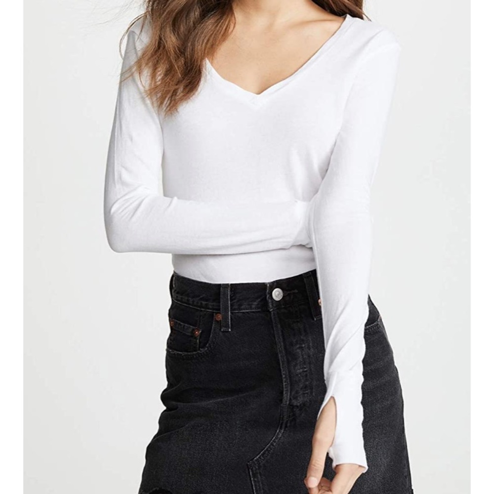 LNA white long sleeve tee with thumbhole